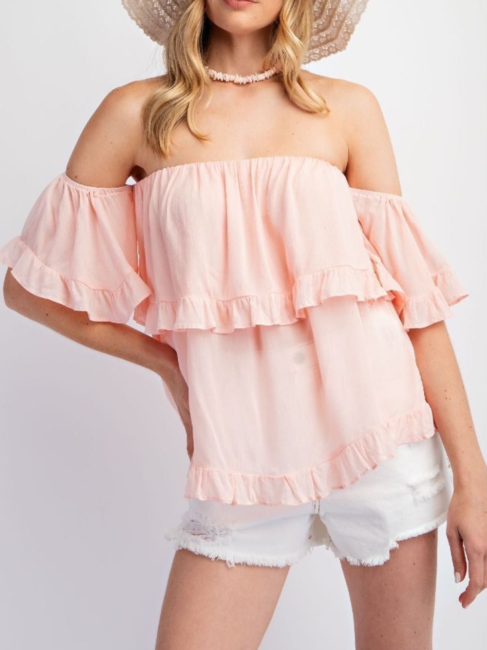 NWT easel Blush Pink Off-Shoulder Ruffle Top